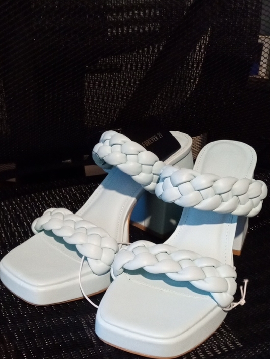 Forever 21 Shoes - Forever 21 Pale Blue Braided Double-Strap Block Heel Sandals